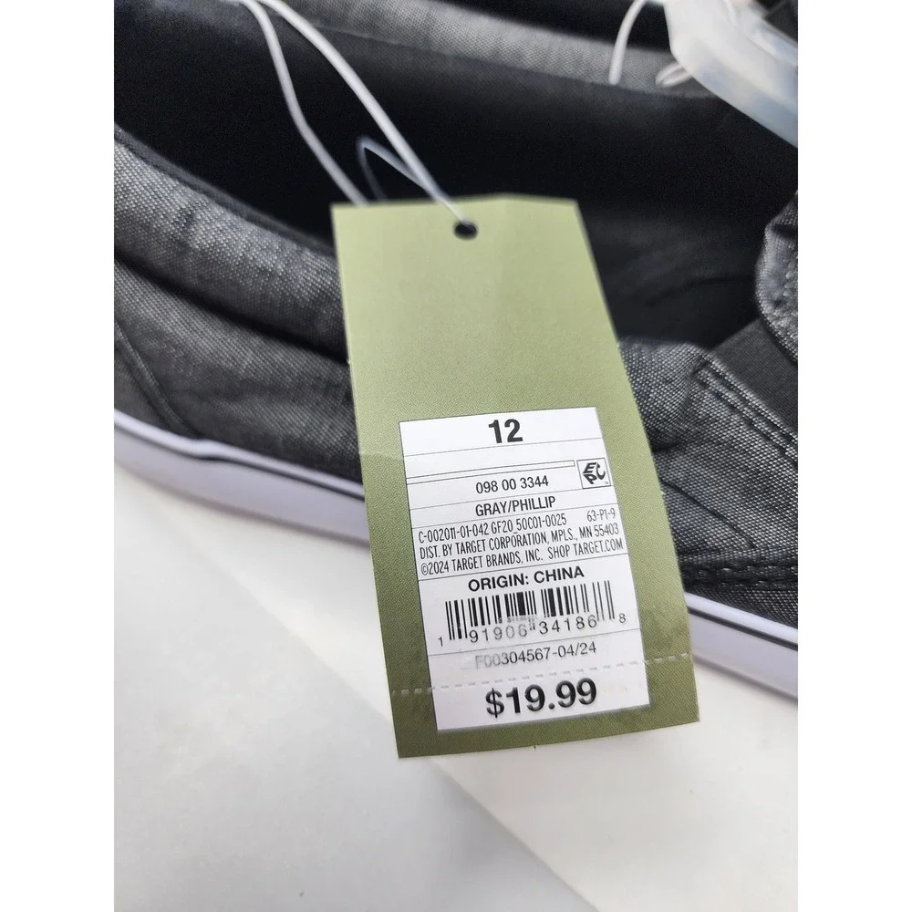 Goodfellow & Co Mens Low Top Slip On Sneakers Gray Canvas Casual Size 12